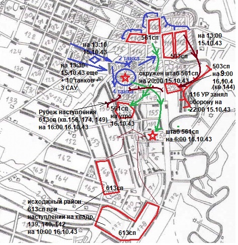 КАРТА  МЕЛИТОПОЛЯ  с Кварталами 1943 =штаб 561сп на 6-00 16.10.43 по донес комд 91СД  в 54СК т.jpg