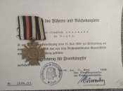 Почётный крест Гинденбурга с мечами + наградной документ