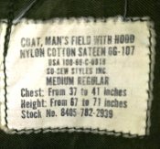 US Army M65 coat cold weather field OG-107. Контракт 1969 года. M-R