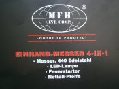 Нож Jack MFH Германия, 4 в 1 ( нож, фонарь, огниво, свисток ).