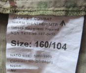 Китель, куртка: Jacket 2 Combat Warm Weather MTP 160/104, армия ВС Великобритании