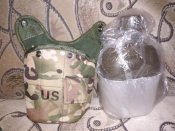 Фляга пластиковая с подстаканником-кружкой под флягу алюминий с чехлом Мультикам (Multicam). Новая