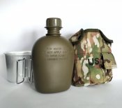 Туристическая, армейская фляга с котелком в чехле US Tactical (мультикам)