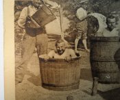 105 –ти летняя оригинальная немецкая открытка времен  WW1 «Бочковые бани в поле»