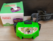 Лёгкий налобный фонарик с ярким LED + батарейки