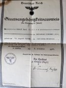 Акт доказательства гражданства Германии 3 Рейха  1942г