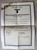 Акт доказательства гражданства Германии 3 Рейха  1942г