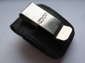 Чехол бензиновой зажигалки Zippo кожа черный с клипсой