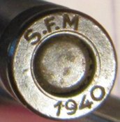 Макет патрона 7.65х20 (French Long) Маркировка: "S.F.M 1940".