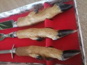 #П  Оригинальный набор из Франции нож, вилка,мусат рукоятка из лапки косули.