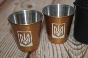 Стопки Стаканчики Туристичні з тризубом у чохлі 4 шт 70 мл (1236)