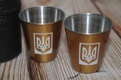 Стопки Стаканчики Туристичні з тризубом у чохлі 4 шт 70 мл (1236)