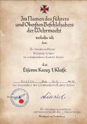Копия наградного листа к Железному кресту 1 степени 1939 года (в наявності 10 шт.)
