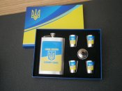 Набір подарунковий Україна фляга кишенькова з чарками та лійкою нержавіюча сталь