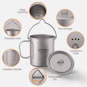 Титанова кружка-казанок Tomshoo з кришкою та складаними ручками, 750ml, нова