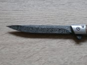 Складний викидний ніж Дамаск M390 Flipper 21.5см з чехлом з екошкіри