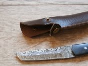 Мисливський ніж Самурай Дамаск Tanto Blade 21см в ножнах з екошкіри,ручка дерево