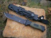 Ніж туристичний похідний АК-47 з ножнами 30 см + склобій стропоріз кресало компас точилка свисток