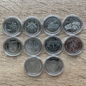 Набір з 10 монет по 10 гривень 2022-2025 з ролу (в капсулах) (ТРО, ППО, НГУ...)