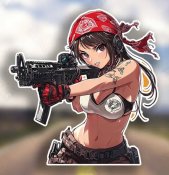 Велика 19х19 см вінілова наліпка - анімешна дівчина з AR