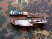 Туристичний ніж Око Снігового Барса,міні Пчак 20см,лезо декоративне гравіювання,ножни з екошкіри