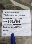 Штани MTP 80/92/108, Британії, Temperat weather