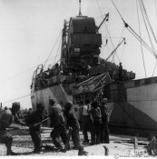 9_Scarico nel porto di Tripoli di automezzi destinati all'esercito da un convoglio.jpg