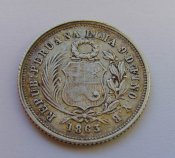 1 динар. Перу 1863г. Ag.jpg