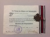 Почётный крест Гинденбурга с мечами + наградной документ (17 июня 1935г.)