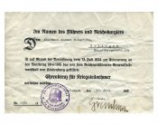 Почётный крест Гинденбурга с мечами + наградной документ (17 июня 1935г.)