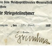 Почётный крест Гинденбурга с мечами + наградной документ (17 июня 1935г.)