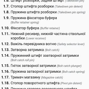 Всі запчастини М16/М4, назва на українській