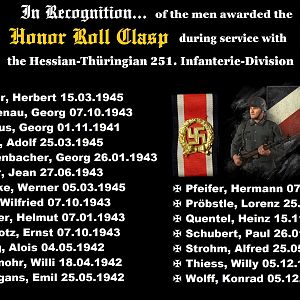 The 20 men awarded the Honor Roll Clasp during their service with the Hessian-Thüringian 251. Infanterie-Division