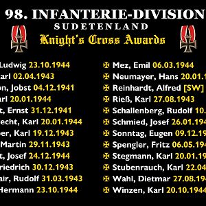 98. INFANTERIE-DIVISION 'Sudetenland' - Knight’s Cross Awards