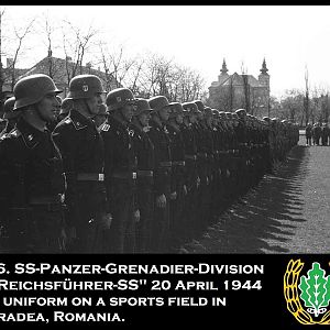 16. SS-Panzer-Grenadier-Division "Reichsführer-SS" 20 April 1944 in uniform on a sports field in Oradea, Romania.