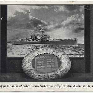 Листівка із списком загиблих на лінкорі "Дойчланд" 29 травня 1937 року