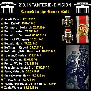 218. INFANTERIE-DIVISION — Honor Roll awards.