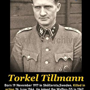 ✠ Torkel Tillmann  Born 19 November 1917 in Sköllersta,Sweden. Killed in action 26 June 1944.