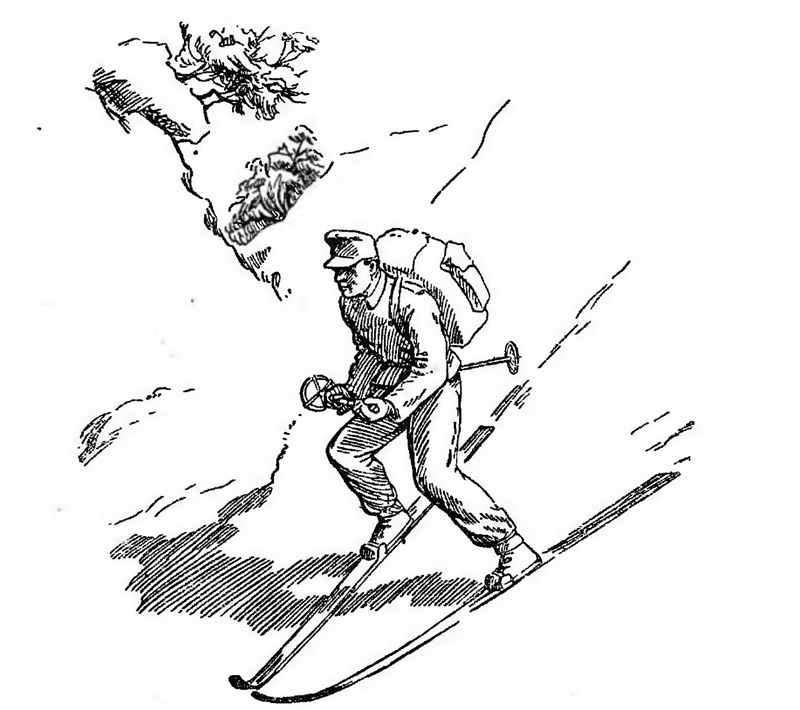 Туристу лыжнику было лень идти до проруби. Лыжник на лыжах. Спуск плугом на лыжах. Горные лыжи рисунок. Лыжник на спуске с горы рисунок.